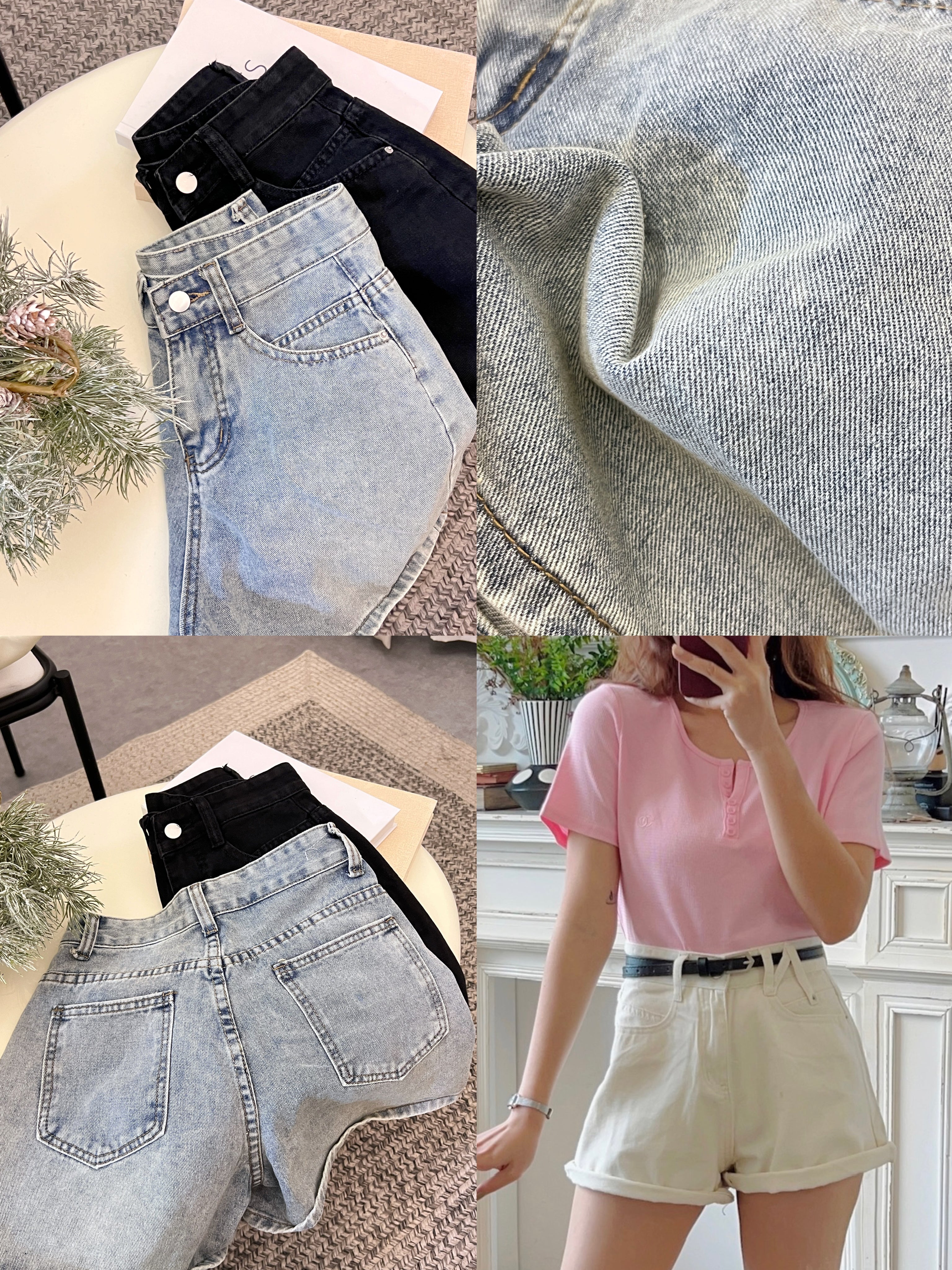 1040 Ethel Denim Shorts【Free Belt】